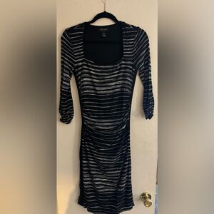 White House Black Market Black and Gray Striped Long Sleeve Dress